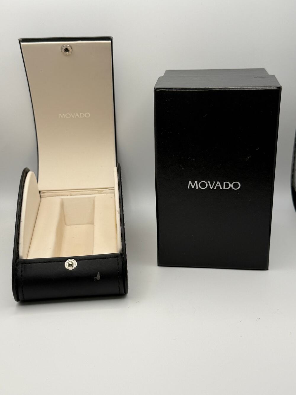 Movado Empty Watch Box Black Presentation Case Cream Interior Outer Box No Watch